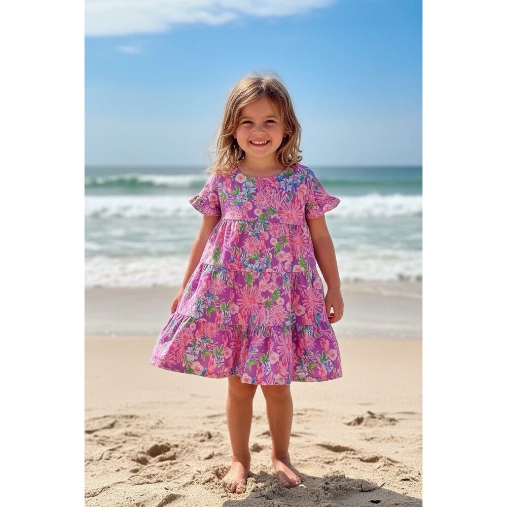 Lilly Pulitzer Jodee Swing Dress Size Girls Medium 6/7 Floral Pink Purple
